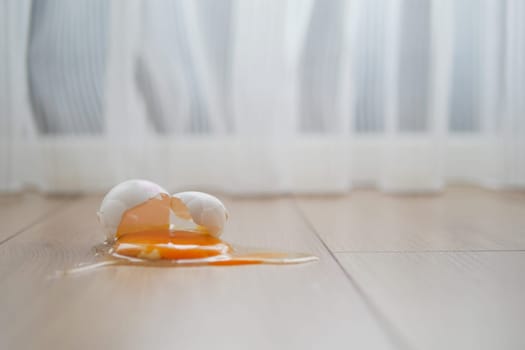 Fresh broken egg in kitchen floor.