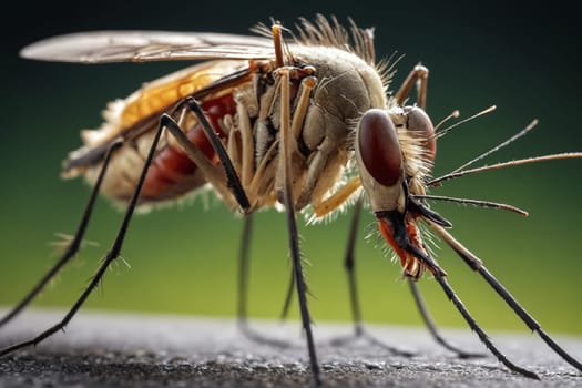 Fascinating view into the intricate details of a mosquito captured in this macro shot, making the unnoticed noticeably aesthetic. Great for usage in scientific research, biology education or nature-related content.