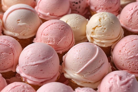 Line-up of vanilla and chocolate ice cream cones, perfect for a hot day.