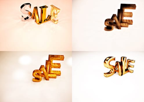 Set of pictures dimensional inscription of SALE on background. 3D illustration.