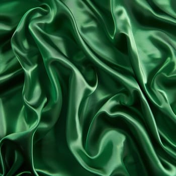 Mesmerizing waves of shimmering emerald green silk fabric create an abstract composition with a sense of fluidity and movement