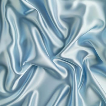 Billowing, swirling forms of shimmering, silvery-blue satin fabric create a dreamlike, captivating abstract composition