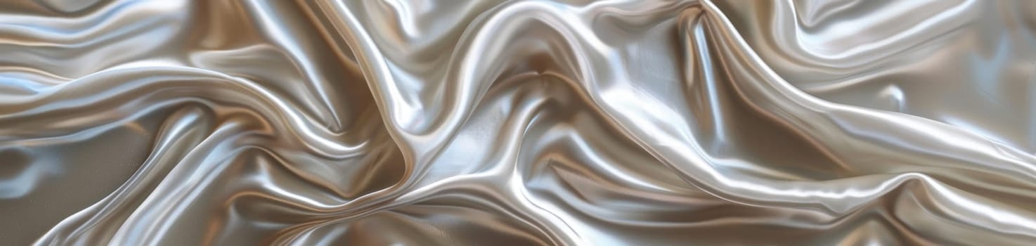 A broad perspective of undulating silver satin with a subtle mix of shadows and highlights creating a dynamic texture