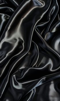 An elegant and smooth black silk fabric draped with soft shadows and highlights