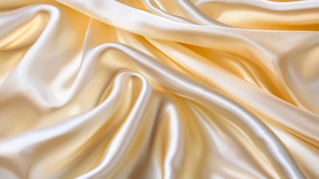 Lush, swirling folds of ivory silk fabric create a mesmerizing, abstract pattern with a sense of opulence and luxury