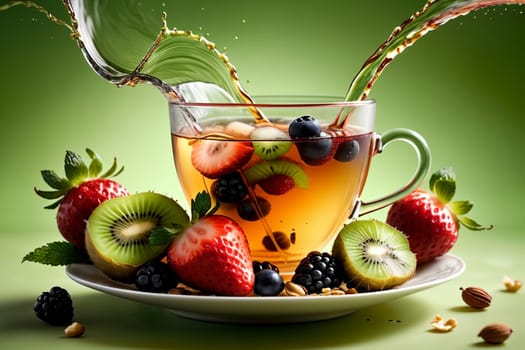 hot fruity natural tea with berries and fruits .