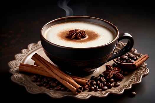 prepared cappuccino in a cup with milk .