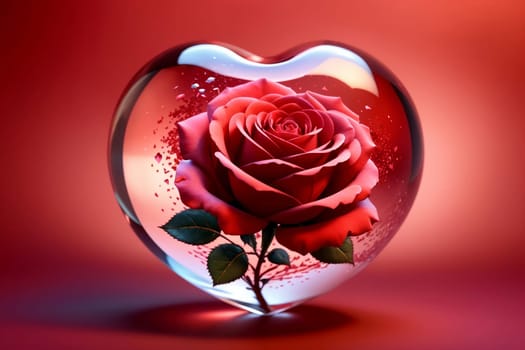 red rose in glass heart, love concept .