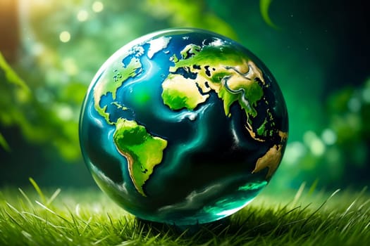 planet earth on abstract blue background .