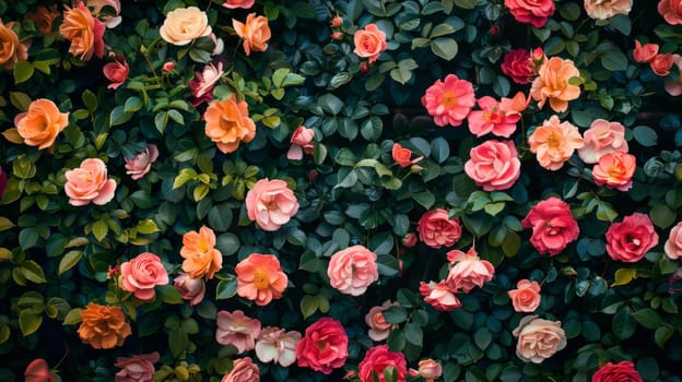 A wall of flowers with many different colors and shapes