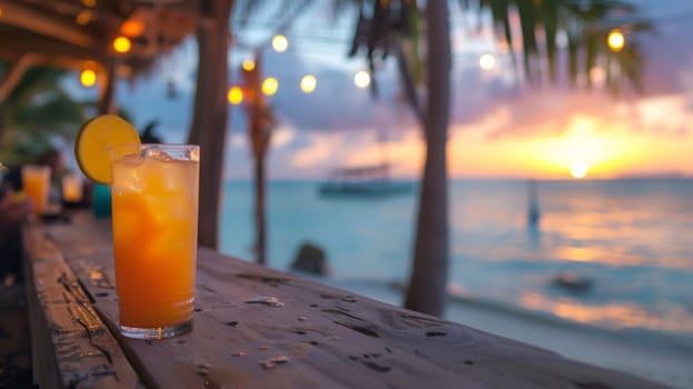 A glass of a drink sitting on top of an outdoor table