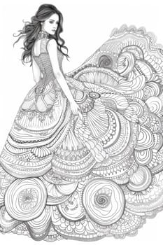 A woman in a dress with intricate patterns on it