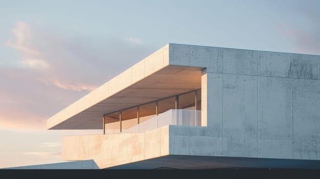 A building with a balcony and some clouds in the sky