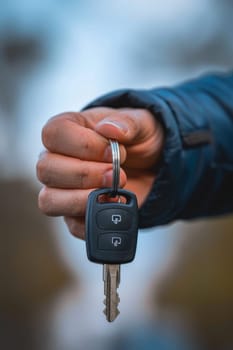 A person holding a key to their car in one hand