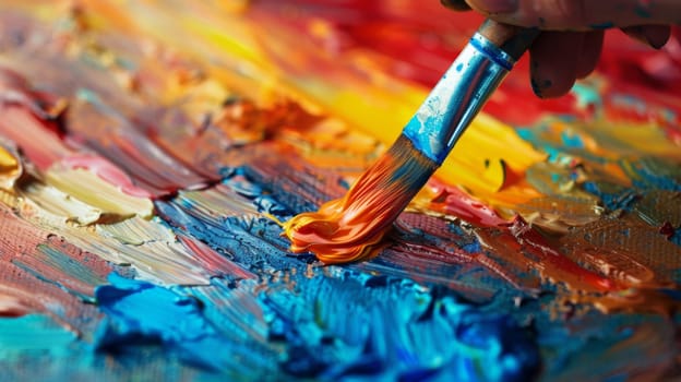A close up of a person painting with paint on an art canvas