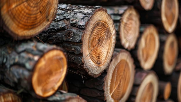 A close up of a pile of logs that are stacked