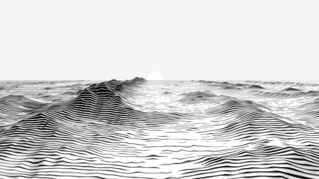 A black and white photo of a wave patterned ocean