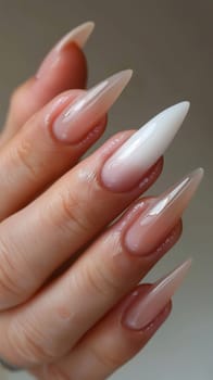 A woman's hand with long nails and white tips