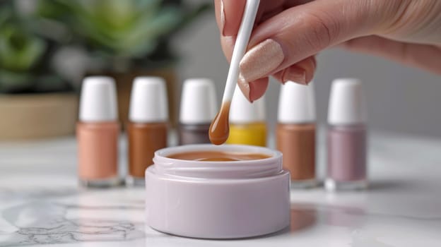 A person holding a brush over some nail polish