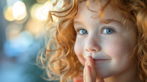 A close up of a young girl with curly hair smiling