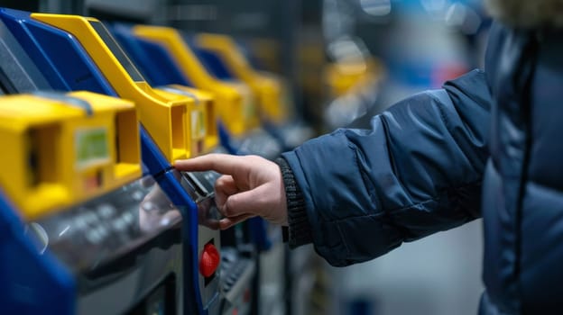 A person is touching a machine with their finger
