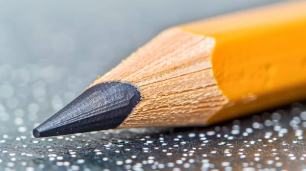 A close up of a pencil with the tip pointing down
