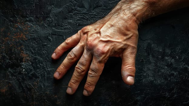 A close up of a man's hand with wrinkled skin