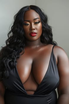 A woman with a big black breast and lips