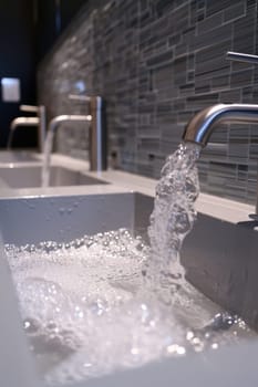 A close up of a sink with water flowing from it