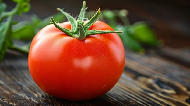 A close up of a tomato sitting on top of some wood