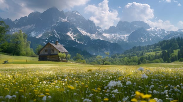 A field of flowers and a mountain in the background