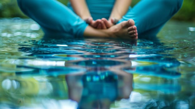 A woman sitting in the water with her legs crossed