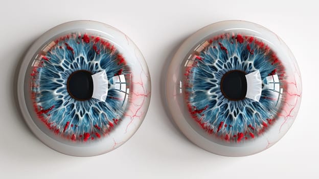 Two eye balls are displayed on a white wall