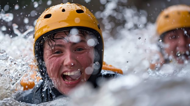 A man wearing a helmet and goggles in the water