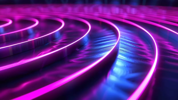 A close up of a circular lighted area with neon lights