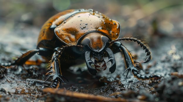 A beetle with large black and orange markings on its body