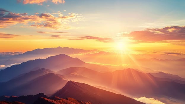 A mountain range with a beautiful sunset in the background