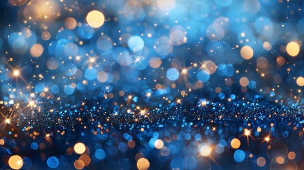 A blue and gold glittery background with many lights