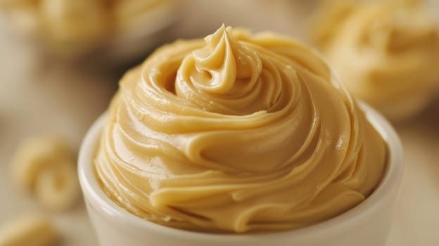 A close up of a cup filled with whipped cream and nuts