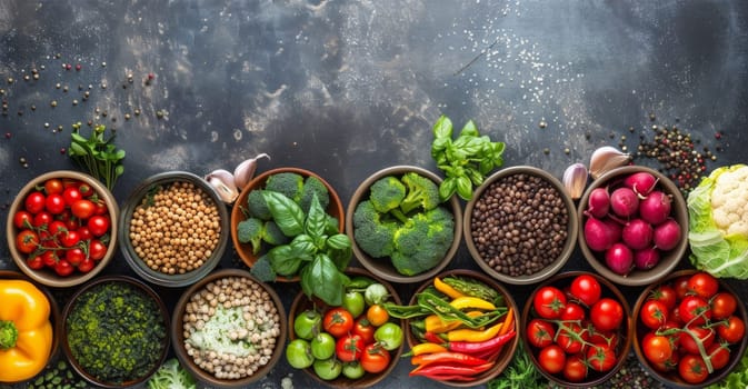 A table with bowls of different vegetables and fruits on it