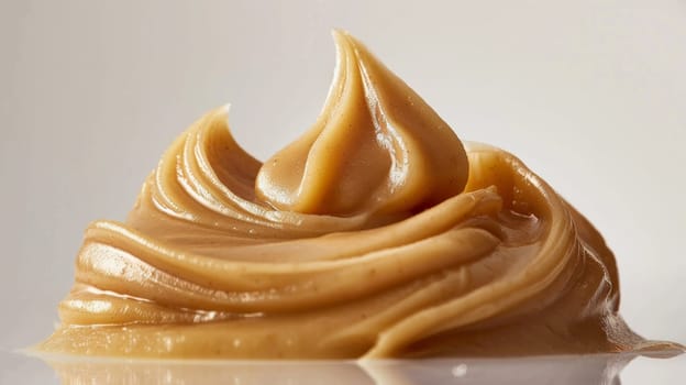 A close up of a swirl of peanut butter on top
