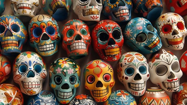 A large group of skulls are arranged in a pattern
