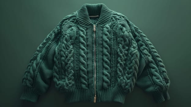 A green sweater with a zipper on the front of it
