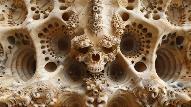 A skull made of many different types and sizes of holes