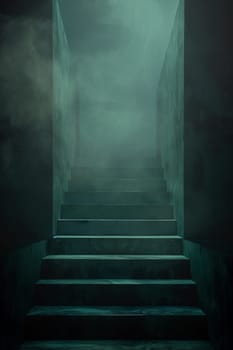 A stairway with a foggy mist coming out of it