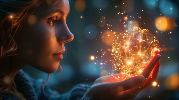 A woman holding a glowing orb of light in her hands