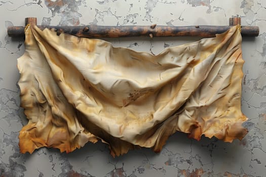 A piece of a cloth hanging on the wall with some rust