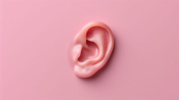 A pink ear with a white tip on top of it