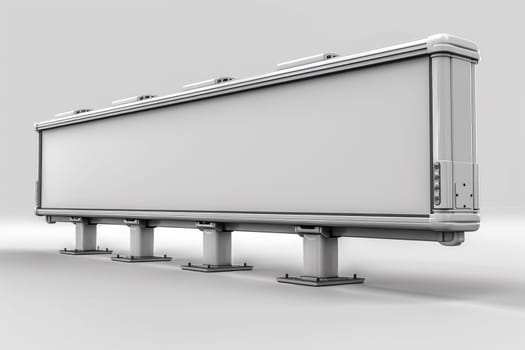 A large billboard on three metal poles with a gray background