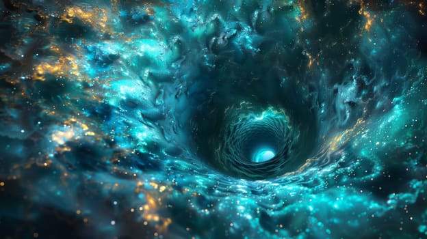 A very large black hole in a blue and green space